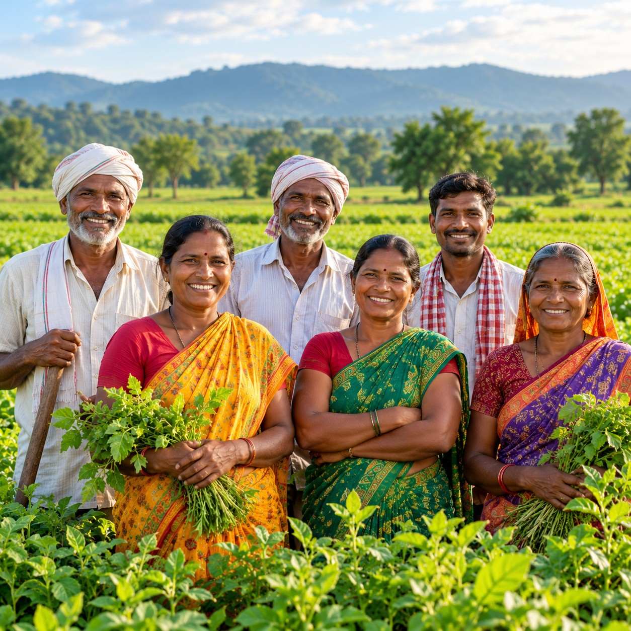 Home smiling farmers in a lush field 200kb