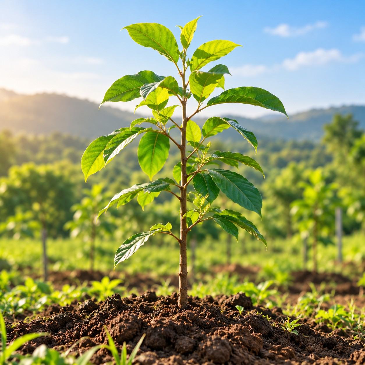 Home sunlit sapling in rich soil 200kb