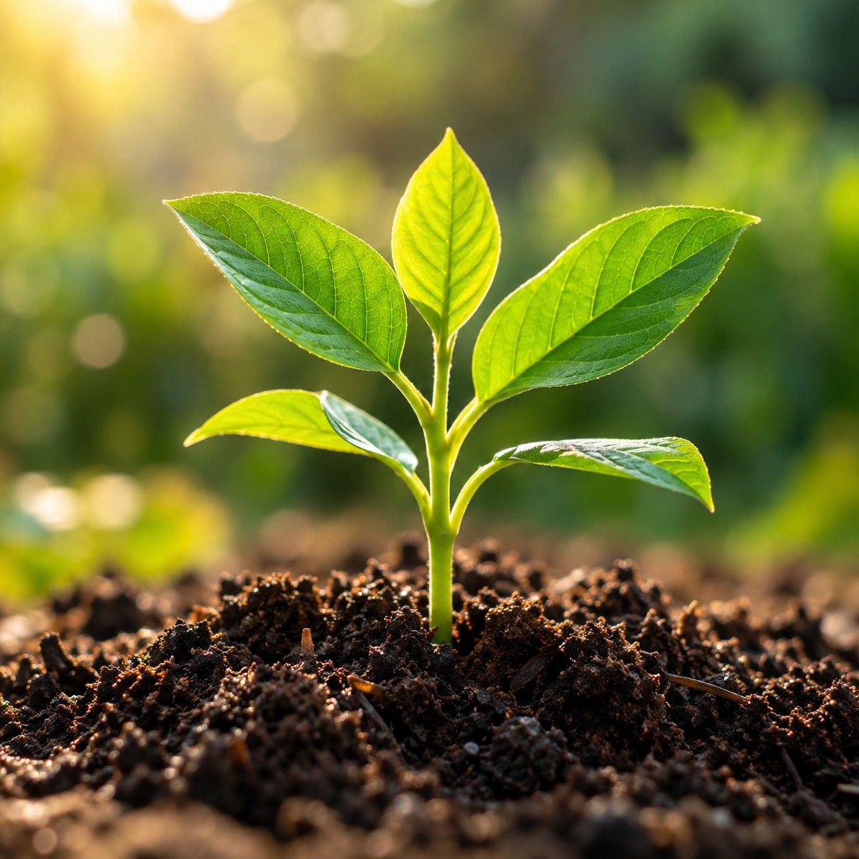Home sunlit seedling in rich soil 200kb